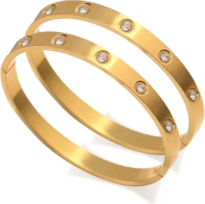 Gold Bracelets for Women,2PCS Friendship Bracelets 18K Gold Plated Cubic Zirconia Bracelet Jewelry Set for Women Wedding Party Birthday Gifts