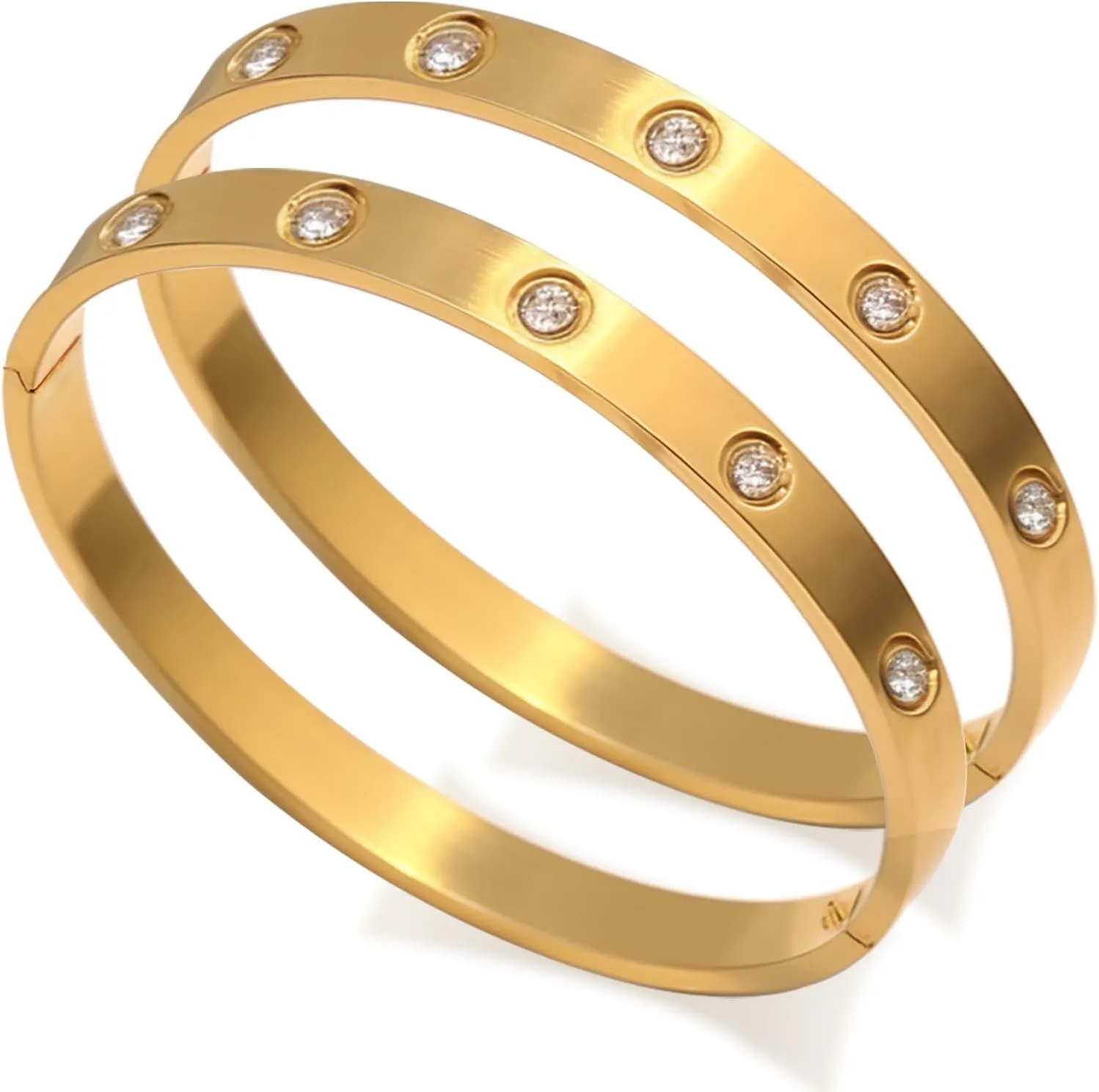 Gold Bracelets for Women,2PCS Friendship Bracelets 18K Gold Plated Cubic Zirconia Bracelet Jewelry Set for Women Wedding Party Birthday Gifts