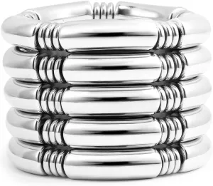 Gold Chunky Bangles Bracelets For Women 14k Gold Plated Stack Layered Curved Bamboo Tube Stretch Bracelets Gift Jewelry