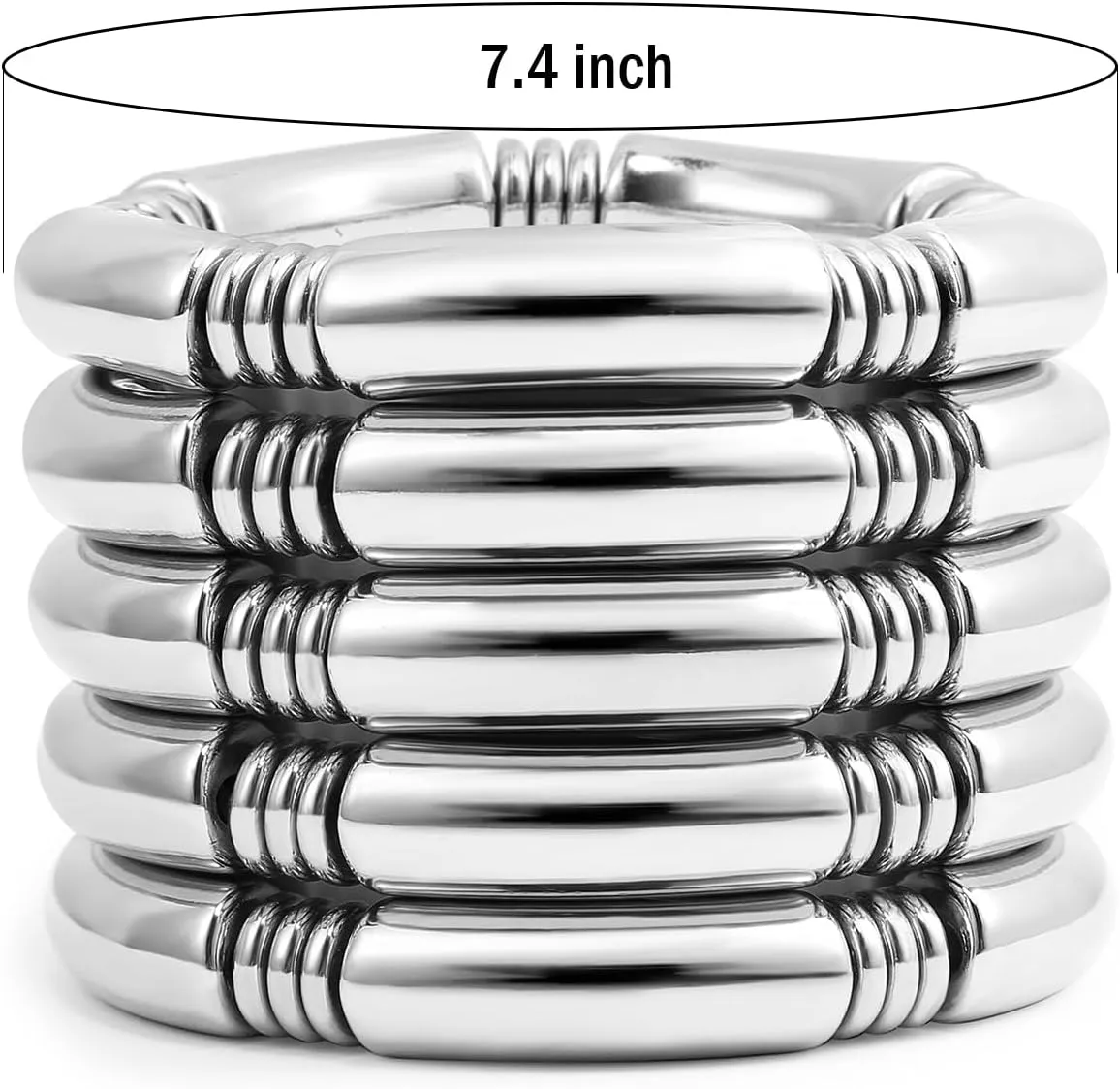 Gold Chunky Bangles Bracelets For Women 14k Gold Plated Stack Layered Curved Bamboo Tube Stretch Bracelets Gift Jewelry