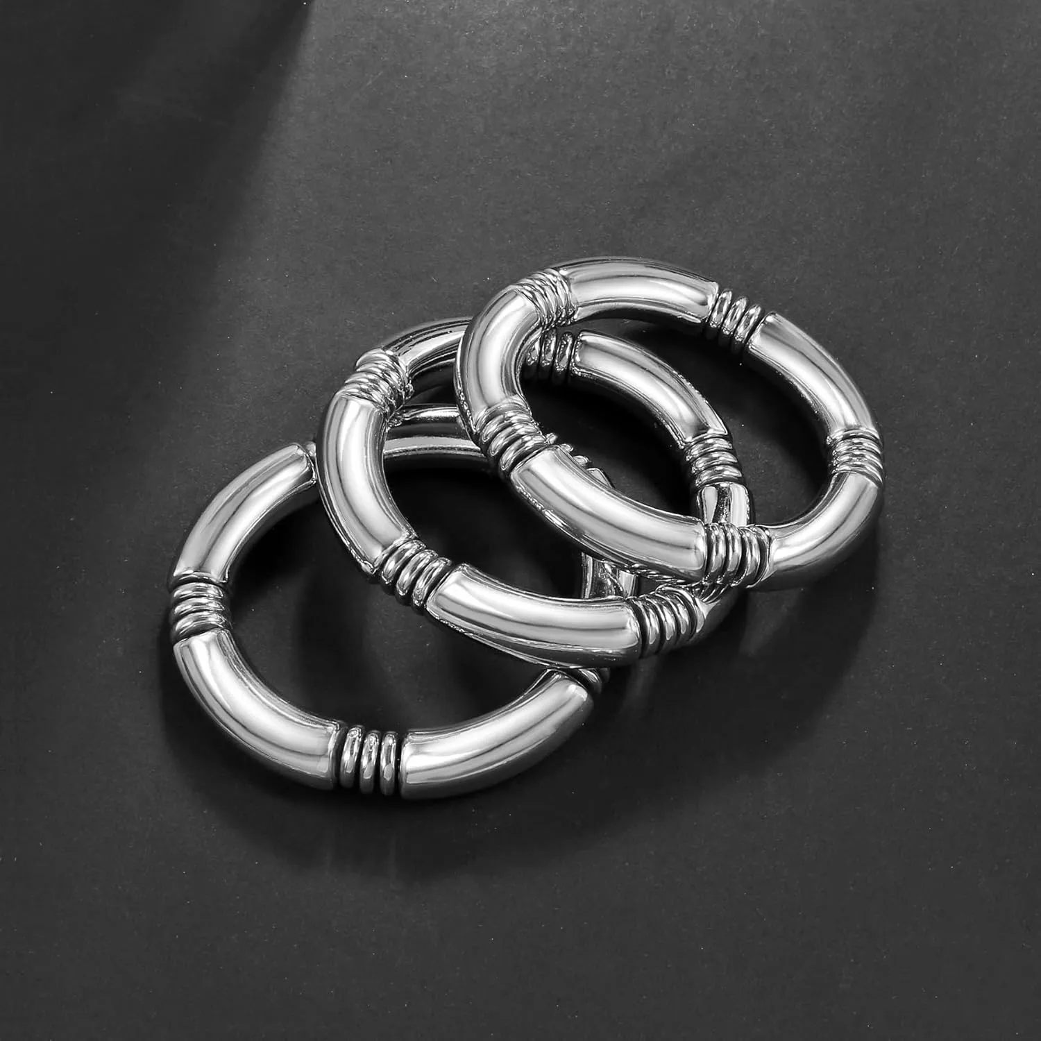 Gold Chunky Bangles Bracelets For Women 14k Gold Plated Stack Layered Curved Bamboo Tube Stretch Bracelets Gift Jewelry
