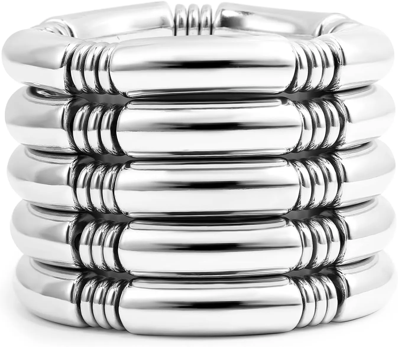 Gold Chunky Bangles Bracelets For Women 14k Gold Plated Stack Layered Curved Bamboo Tube Stretch Bracelets Gift Jewelry