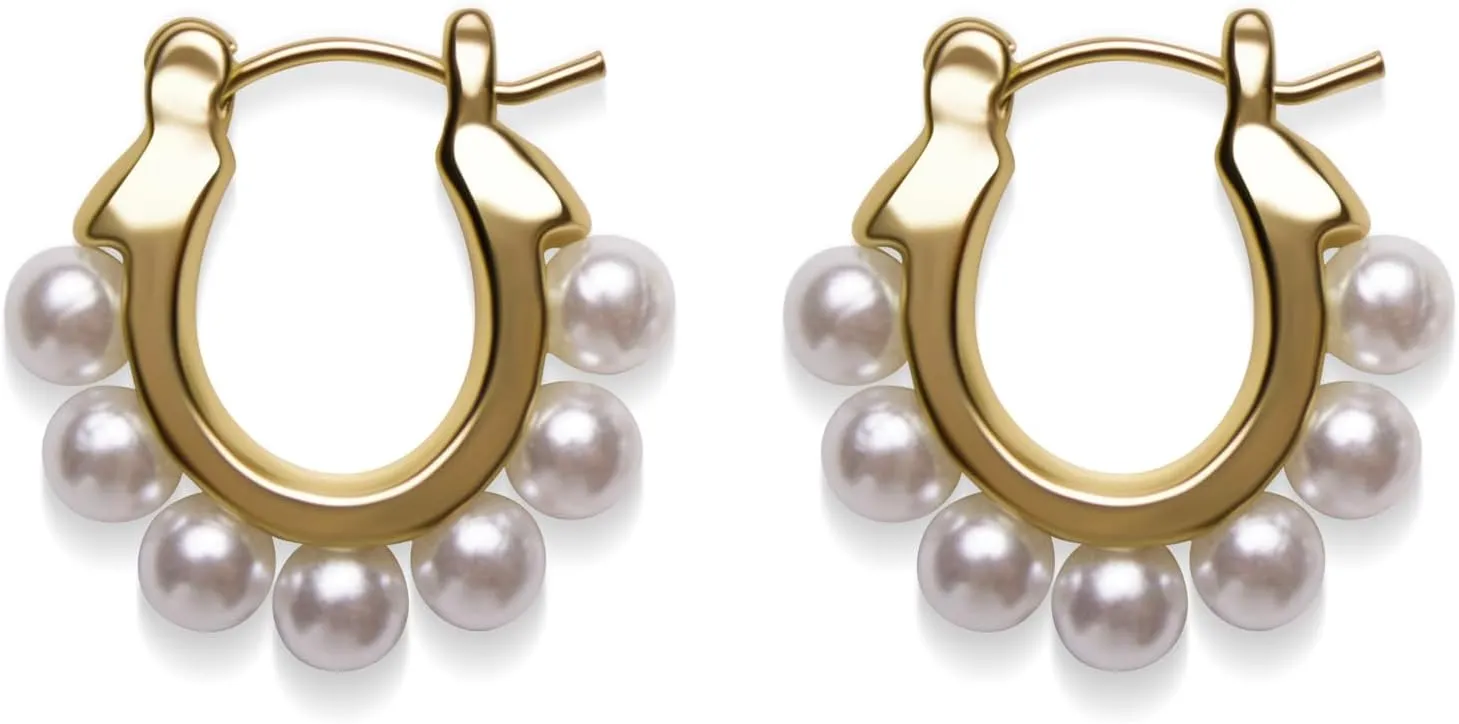 Gold Hoop Earrings, Pearl and Gold Hoops Elegant Imitation Pearl Earrings Wedding Party Luxury Accessories Women's Gifts, Stylish U-Shaped