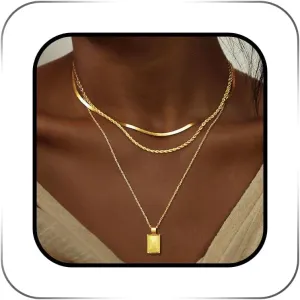 Gold Layered Necklace for Women Dainty Stackable African Pendant Necklaces Boho Chain Neck Accessories