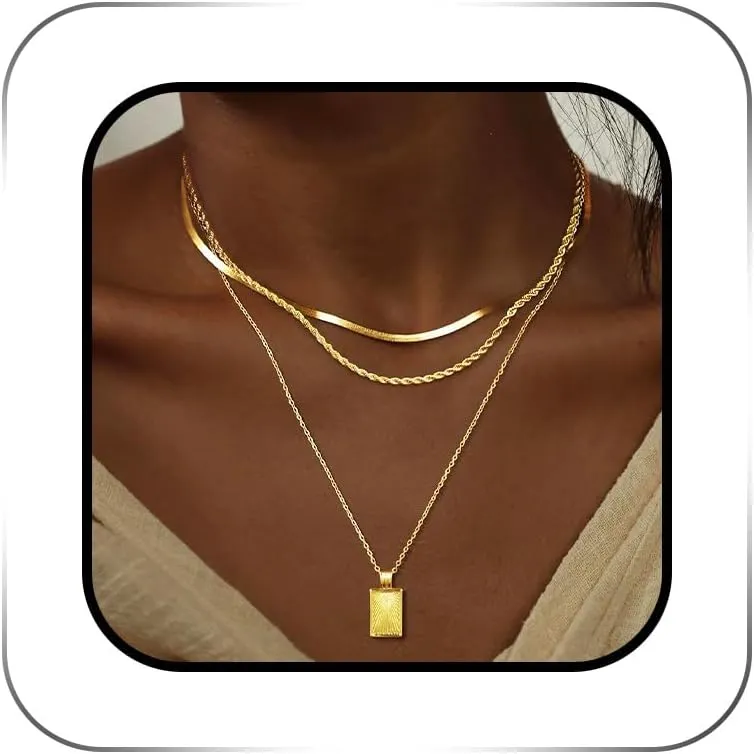 Gold Layered Necklace for Women Dainty Stackable African Pendant Necklaces Boho Chain Neck Accessories