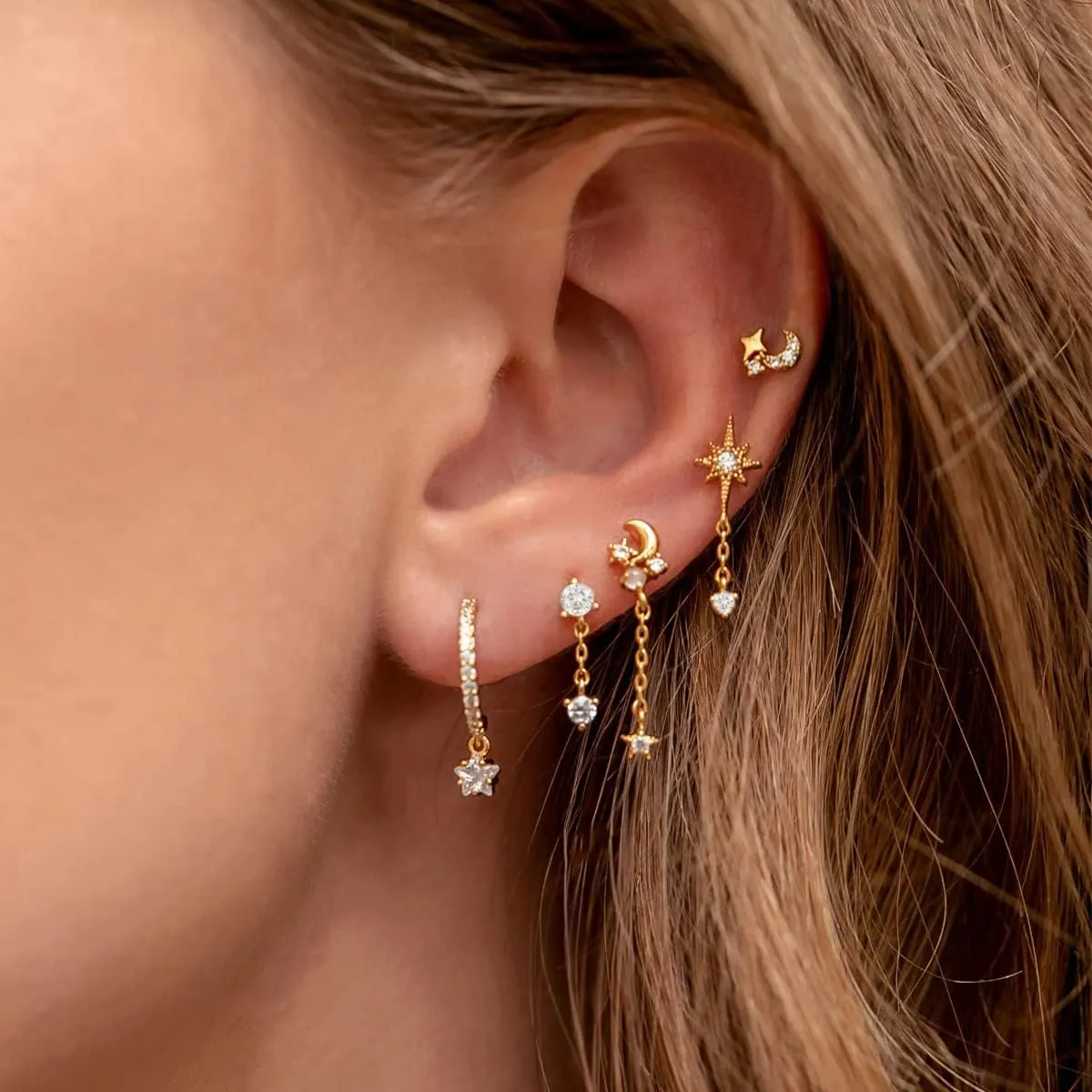 Gold Plated Earrings Dainty Earring Sets for Women, Asymmetric Cartilage Stud Hoop Earrings