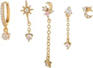 Gold Plated Earrings Dainty Earring Sets for Women, Asymmetric Cartilage Stud Hoop Earrings