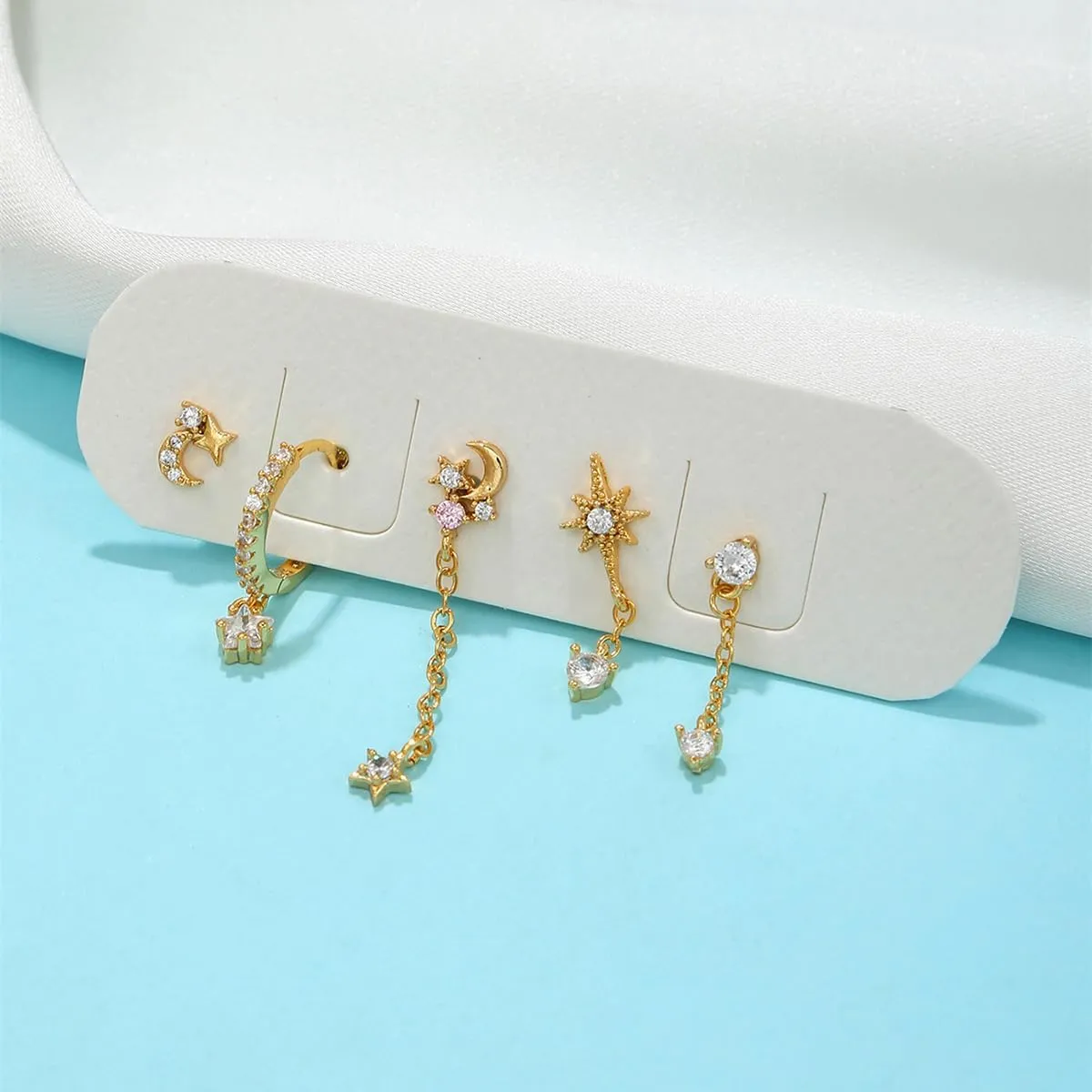 Gold Plated Earrings Dainty Earring Sets for Women, Asymmetric Cartilage Stud Hoop Earrings