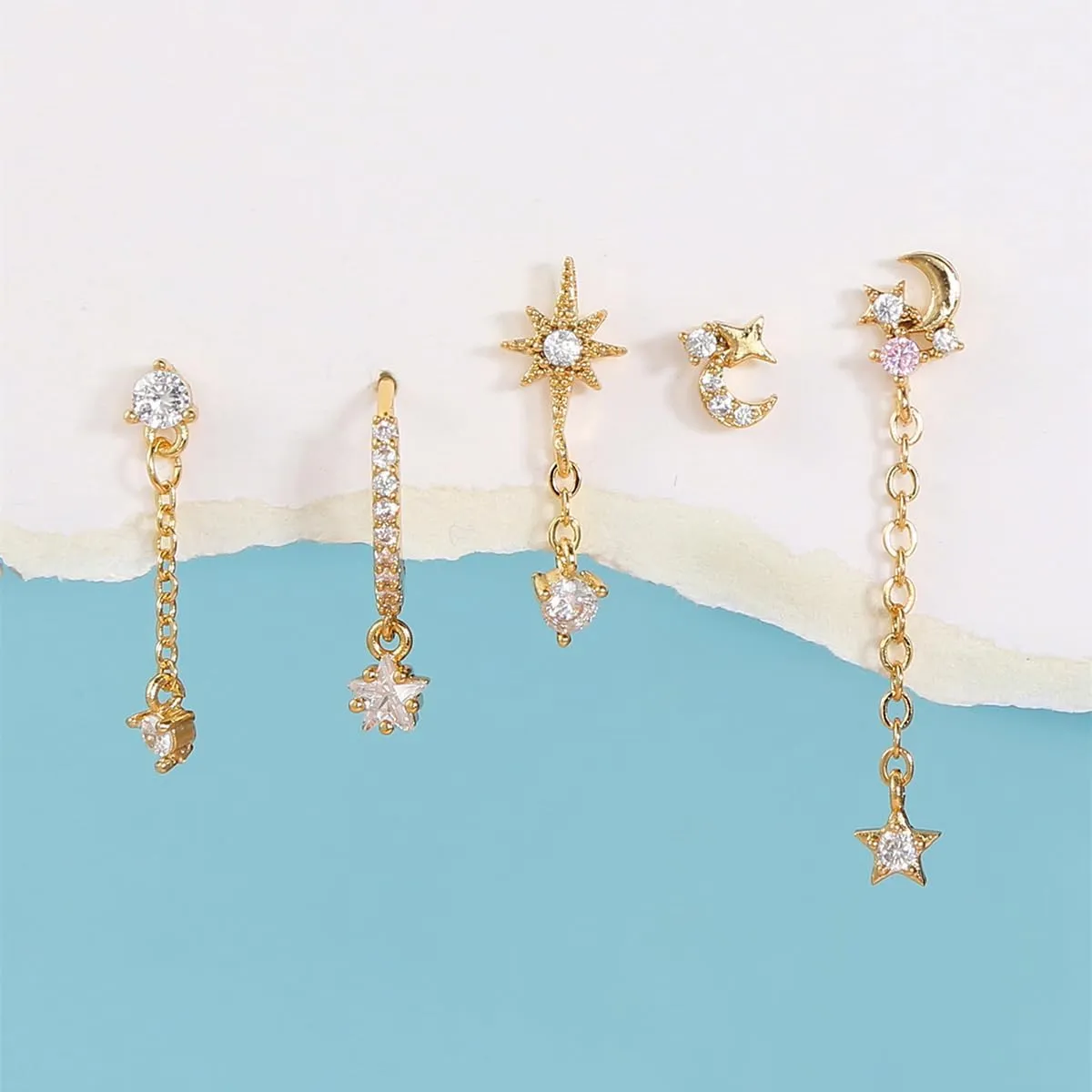 Gold Plated Earrings Dainty Earring Sets for Women, Asymmetric Cartilage Stud Hoop Earrings