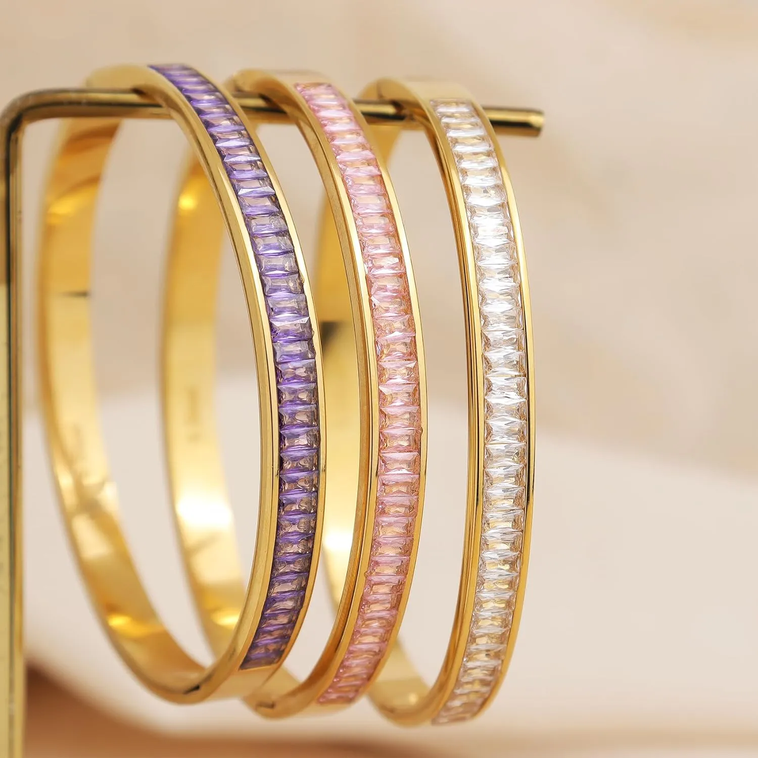 Gold Rhinestone Bangles Bracelets for Women, Chunky Crystal Stainless Steel Stackable Cuff Bracelet Prom Fashion Jewelry Gift