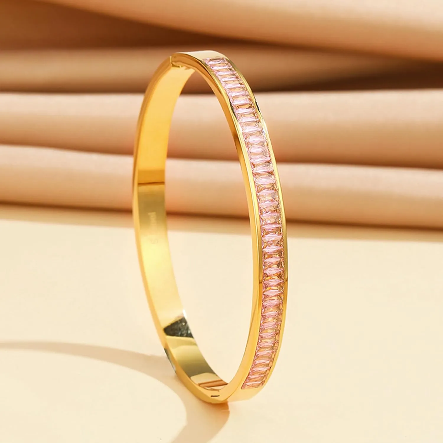 Gold Rhinestone Bangles Bracelets for Women, Chunky Crystal Stainless Steel Stackable Cuff Bracelet Prom Fashion Jewelry Gift