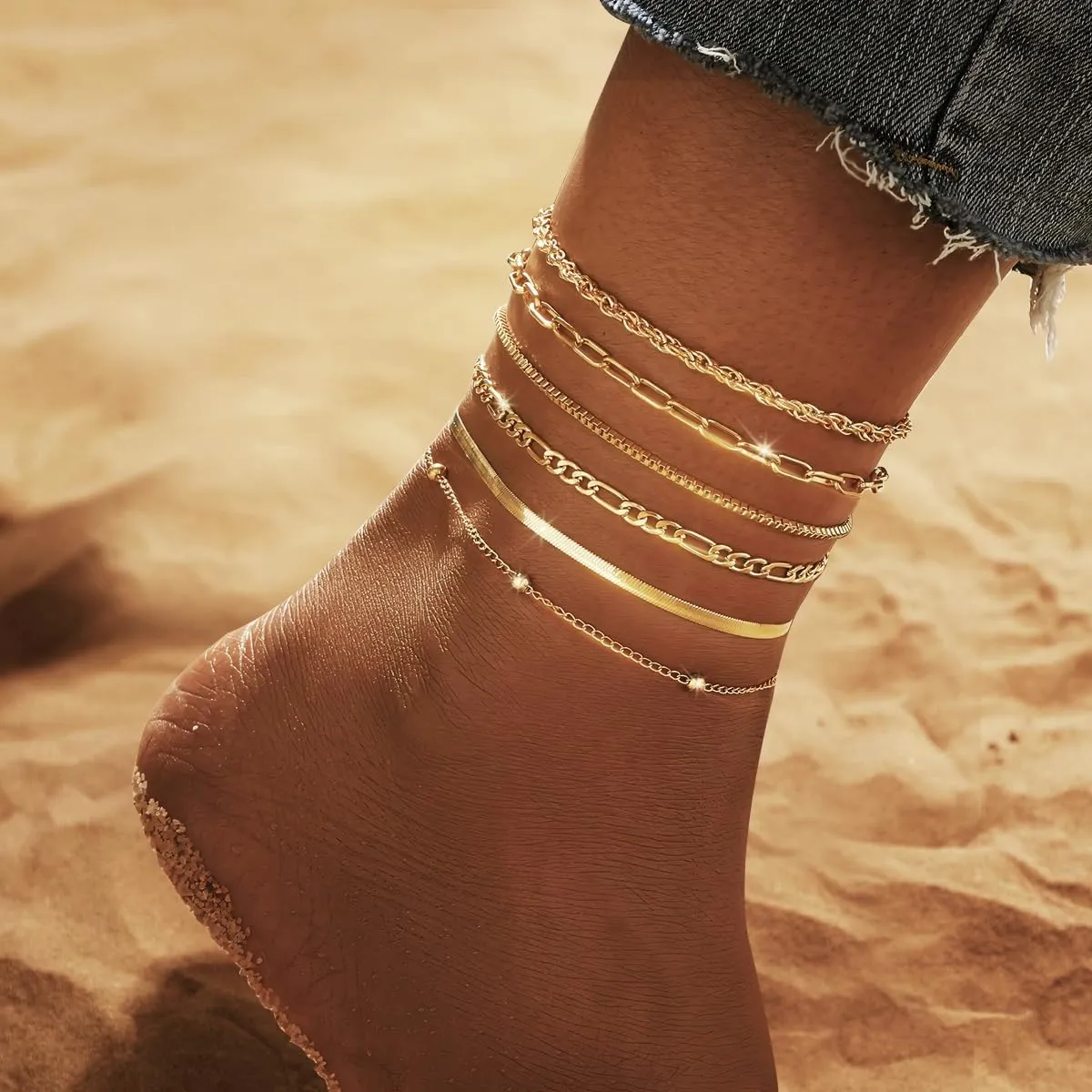 Gold Silver Anklet for Women,Silver Anklets Bracelets for Women,Jewelry for Women Waterproof,14k Chain Anklets Set Plated Bracelet Non Tarnish Adjustable Beaded Beach Jewelry