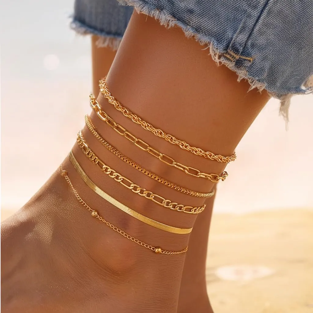 Gold Silver Anklet for Women,Silver Anklets Bracelets for Women,Jewelry for Women Waterproof,14k Chain Anklets Set Plated Bracelet Non Tarnish Adjustable Beaded Beach Jewelry