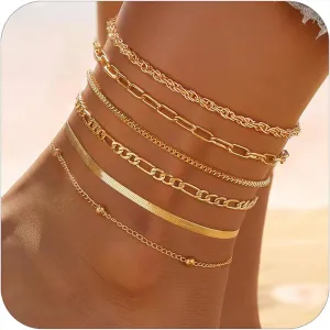 Gold Silver Anklet for Women,Silver Anklets Bracelets for Women,Jewelry for Women Waterproof,14k Chain Anklets Set Plated Bracelet Non Tarnish Adjustable Beaded Beach Jewelry