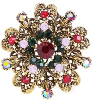 Gold Tone Wreath Heart Merry Christmas Festival Brooch Pin for Women Girls Red Green Crystal Flower Cute New Year Xmas Decoration Brooches Lapel Pins Dress Suit Clothing Acessories Bags Hat Scarf Scarves Clip Gifts 41mm