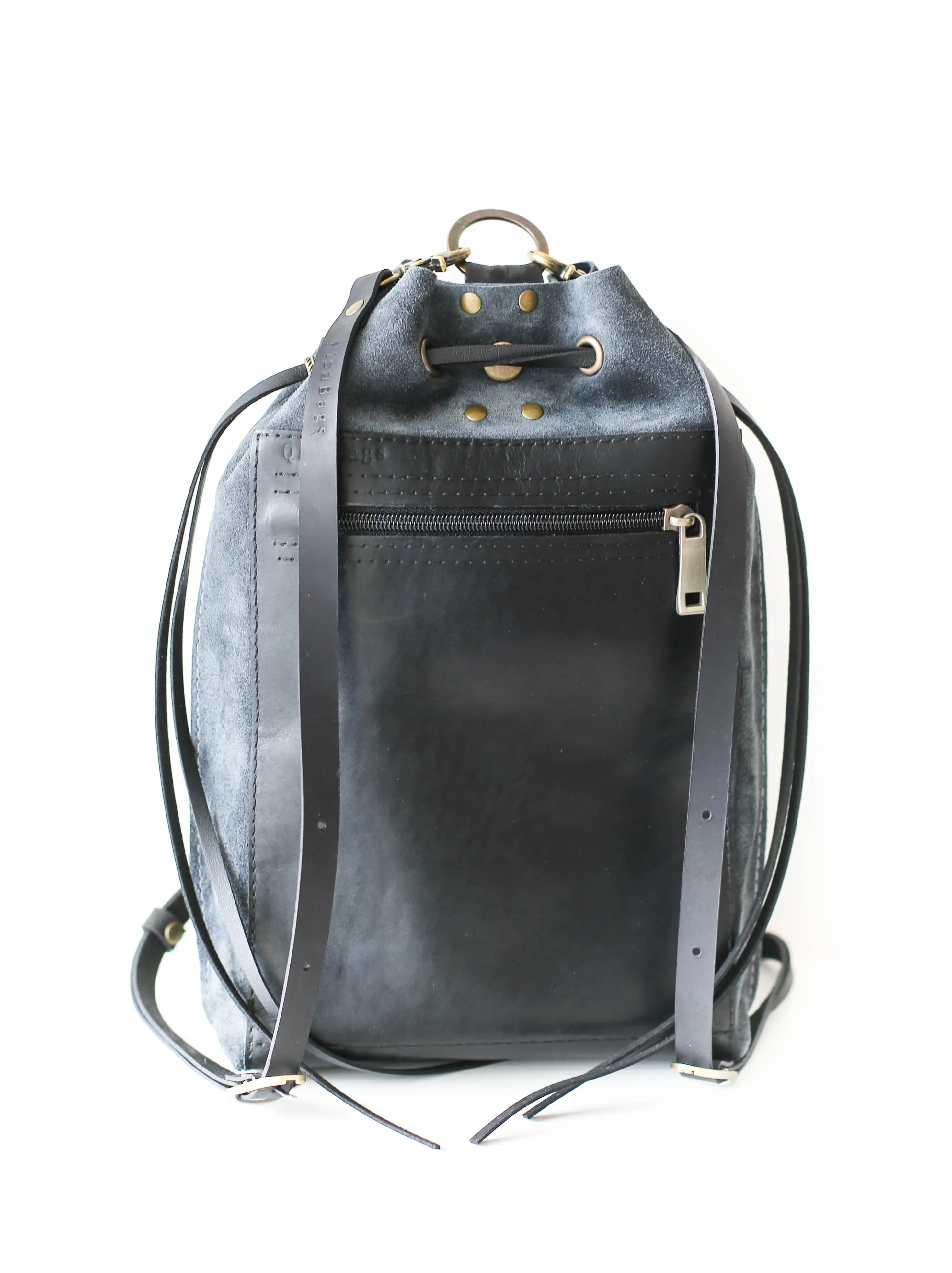 Gray Suede Leather Backpack Purse