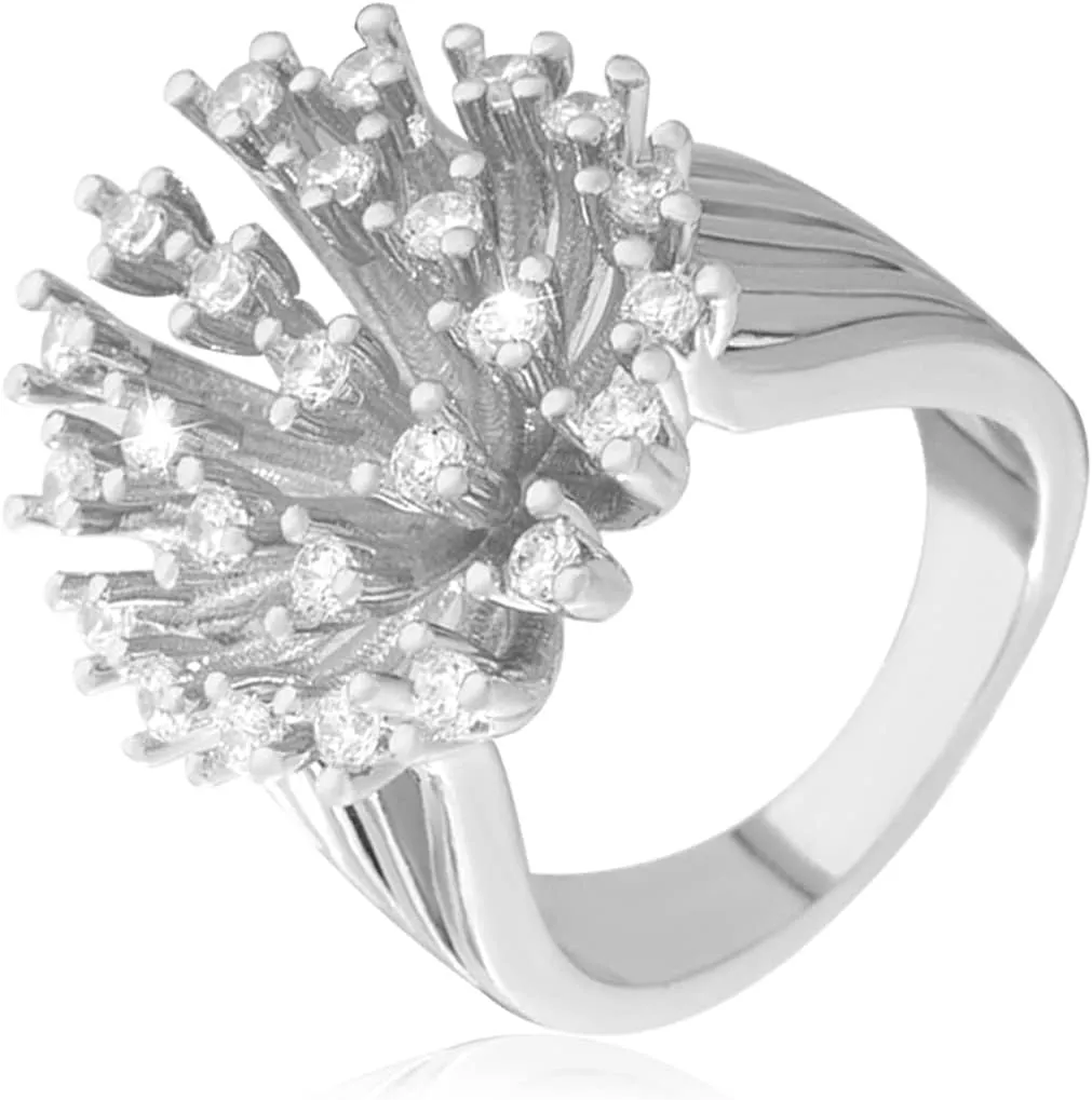 HAIXIAN Blooming Flower Ring,Platinum plated Cubic Zirconias Dandelion Floral Statement Ring Jewelry for Women