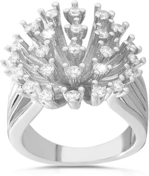 HAIXIAN Blooming Flower Ring,Platinum plated Cubic Zirconias Dandelion Floral Statement Ring Jewelry for Women