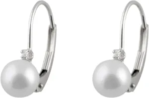 Handpicked AAA  5-5.5mm White Round Akoya Saltwater Cultured Pearls and Diamonds 0.02 cttw in 14K Gold Lever-back Huggie Ball Earrings