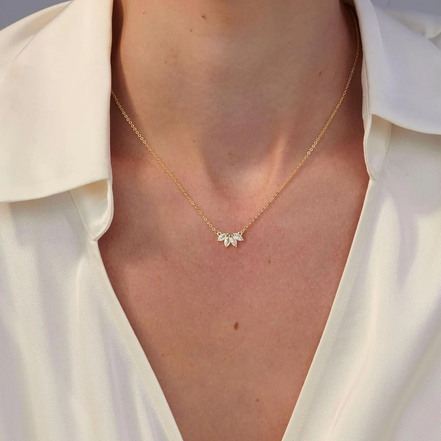 HANLI Necklaces for Women - 14K Gold/White Gold Plated for Everyday Wear | Dainty and Elegant Diamond Jewelry
