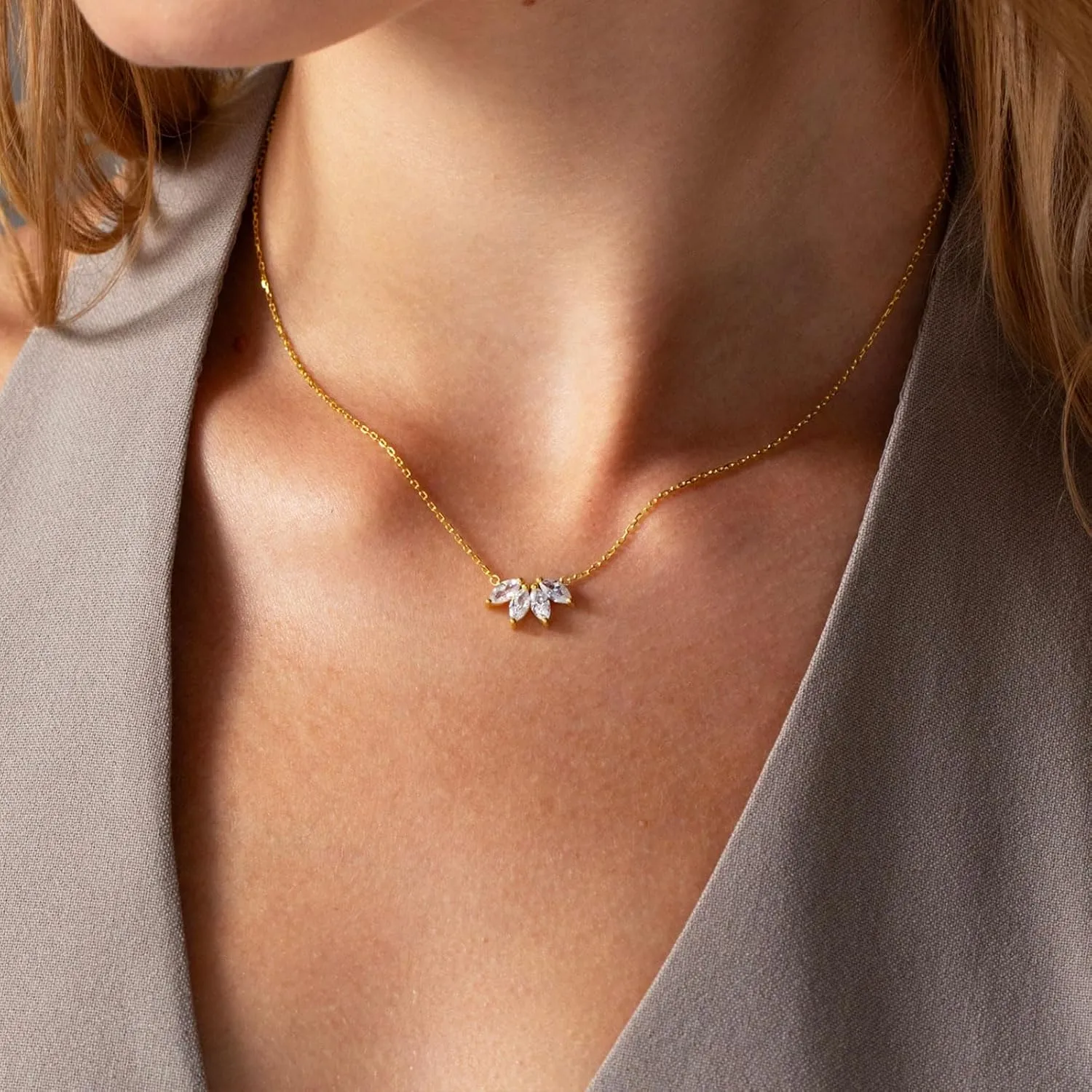 HANLI Necklaces for Women - 14K Gold/White Gold Plated for Everyday Wear | Dainty and Elegant Diamond Jewelry