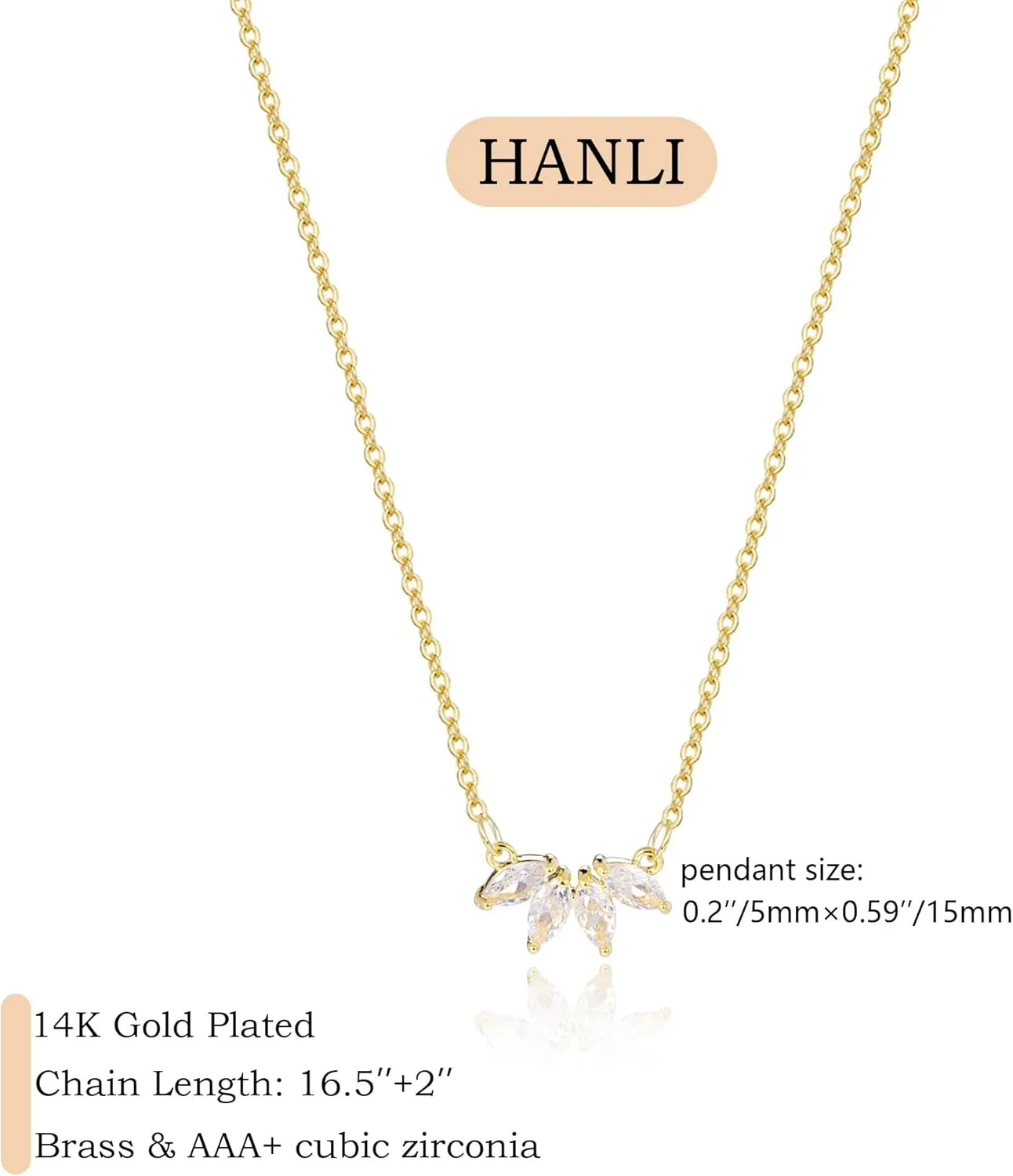 HANLI Necklaces for Women - 14K Gold/White Gold Plated for Everyday Wear | Dainty and Elegant Diamond Jewelry