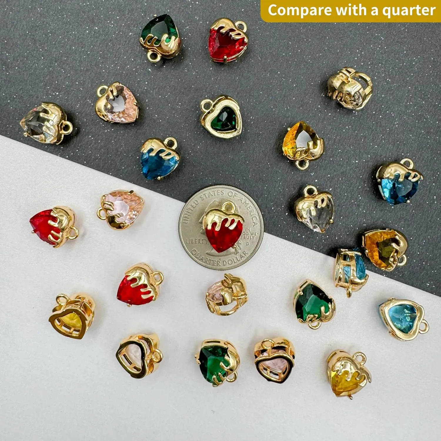 Heart Charms Crystal Zircon Rhinestone Pendants Gold Plated Brass for Jewellery Making DIY Craft Bracelet Necklace Earring