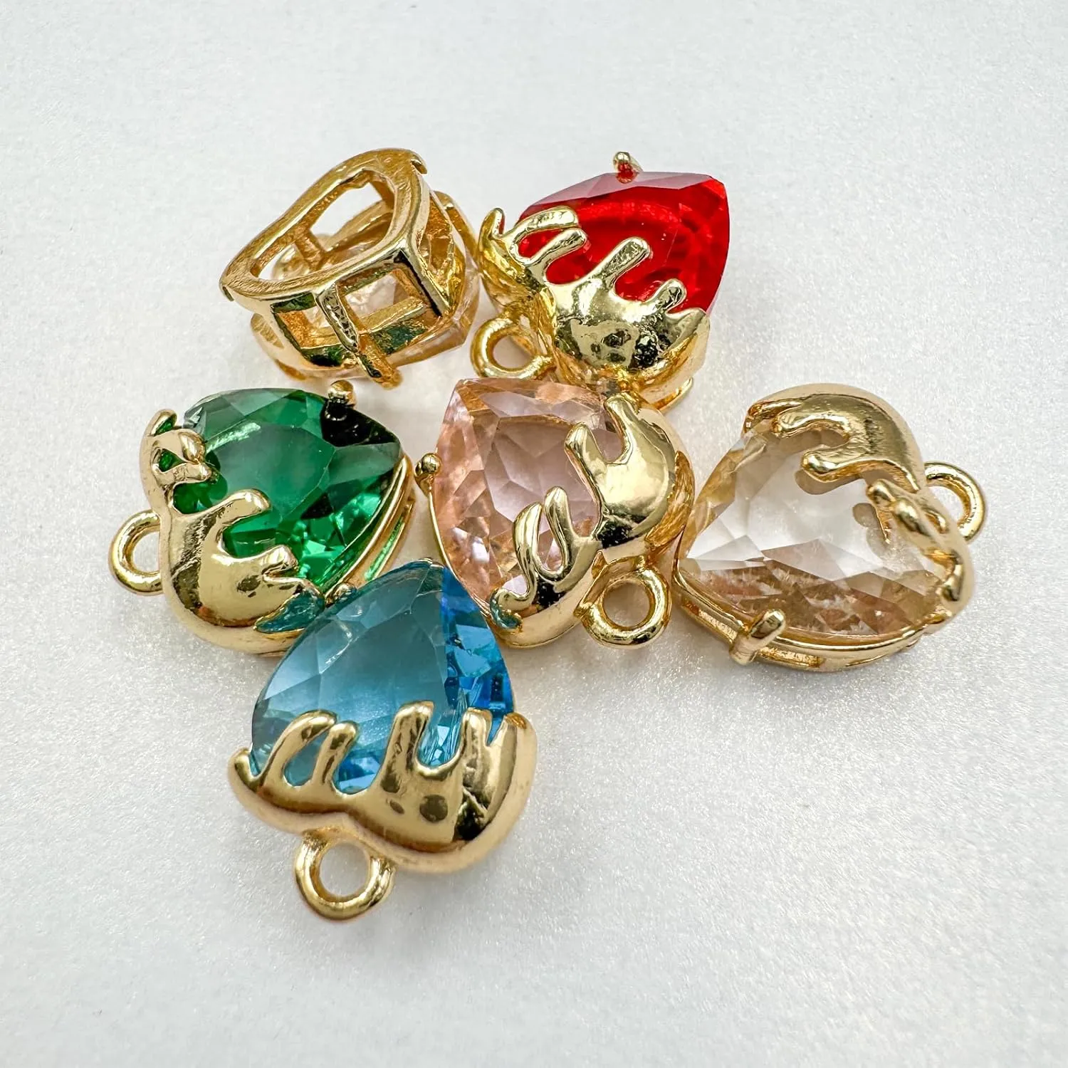 Heart Charms Crystal Zircon Rhinestone Pendants Gold Plated Brass for Jewellery Making DIY Craft Bracelet Necklace Earring