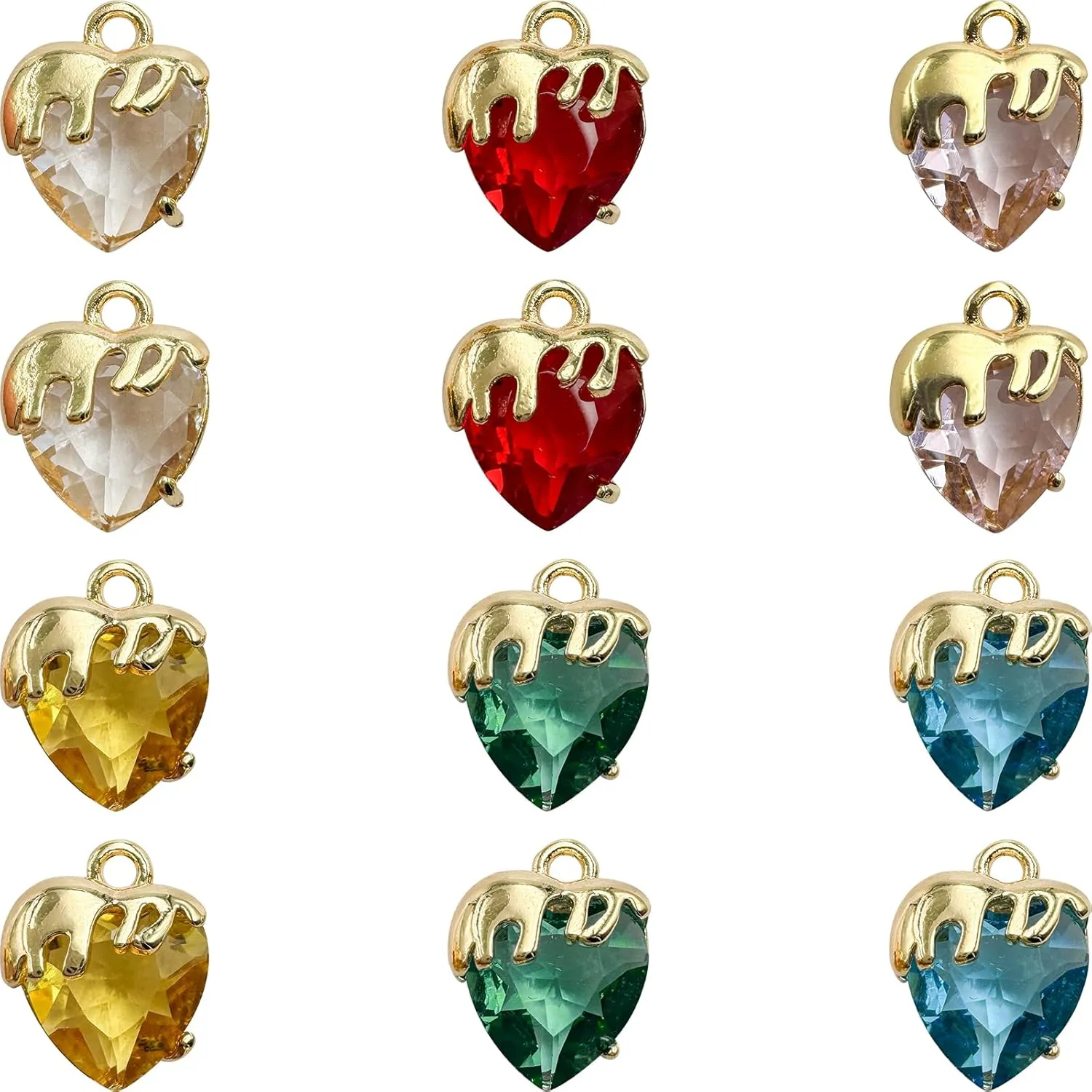 Heart Charms Crystal Zircon Rhinestone Pendants Gold Plated Brass for Jewellery Making DIY Craft Bracelet Necklace Earring