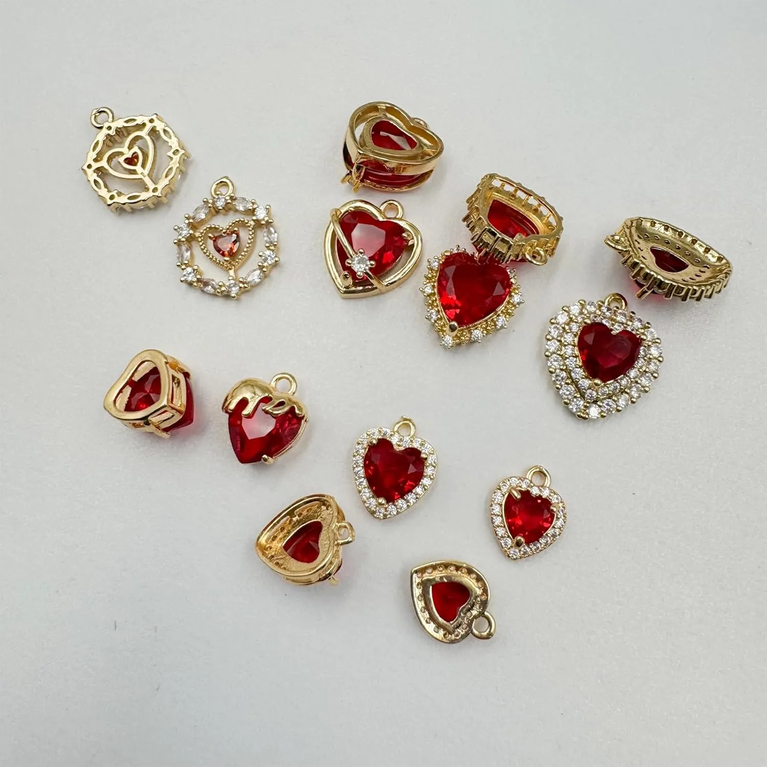 Heart Charms Crystal Zircon Rhinestone Pendants Gold Plated Brass for Jewellery Making DIY Craft Bracelet Necklace Earring