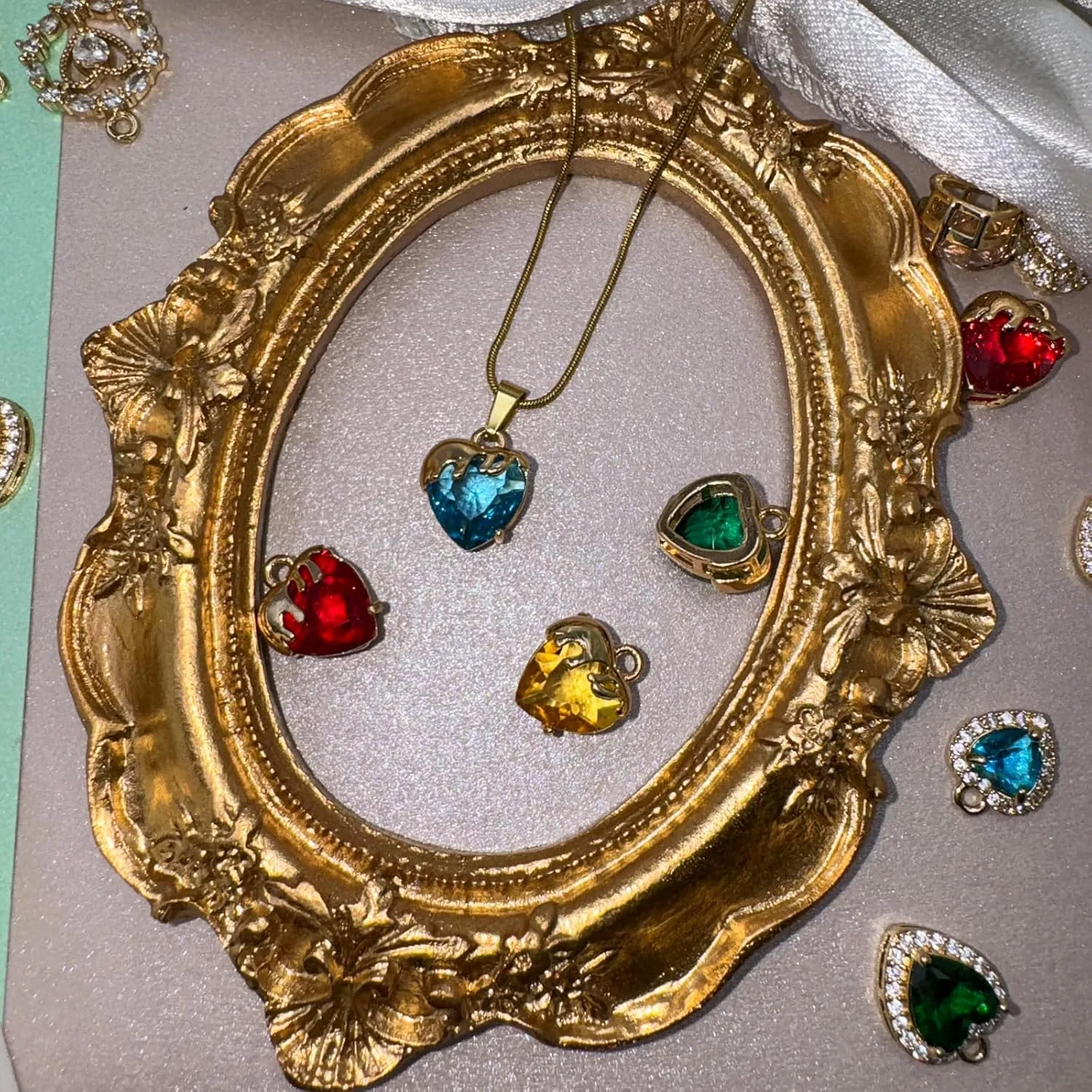 Heart Charms Crystal Zircon Rhinestone Pendants Gold Plated Brass for Jewellery Making DIY Craft Bracelet Necklace Earring