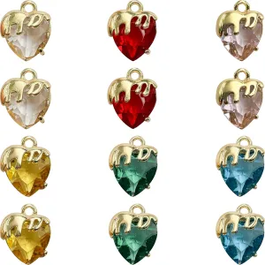 Heart Charms Crystal Zircon Rhinestone Pendants Gold Plated Brass for Jewellery Making DIY Craft Bracelet Necklace Earring