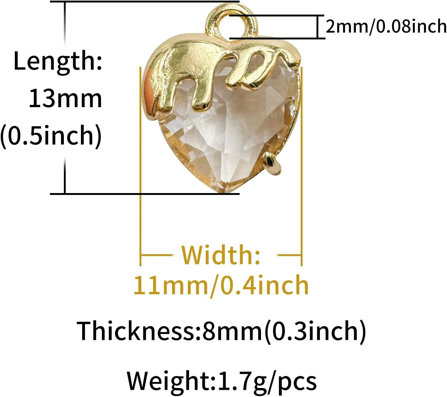 Heart Charms Crystal Zircon Rhinestone Pendants Gold Plated Brass for Jewellery Making DIY Craft Bracelet Necklace Earring