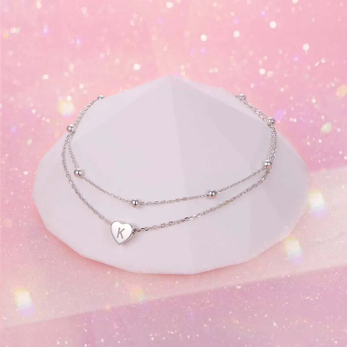 Heart Initials Anklet for Women S925 Sterling Silver Adjustable Foot Ankle Bracelet with Letter