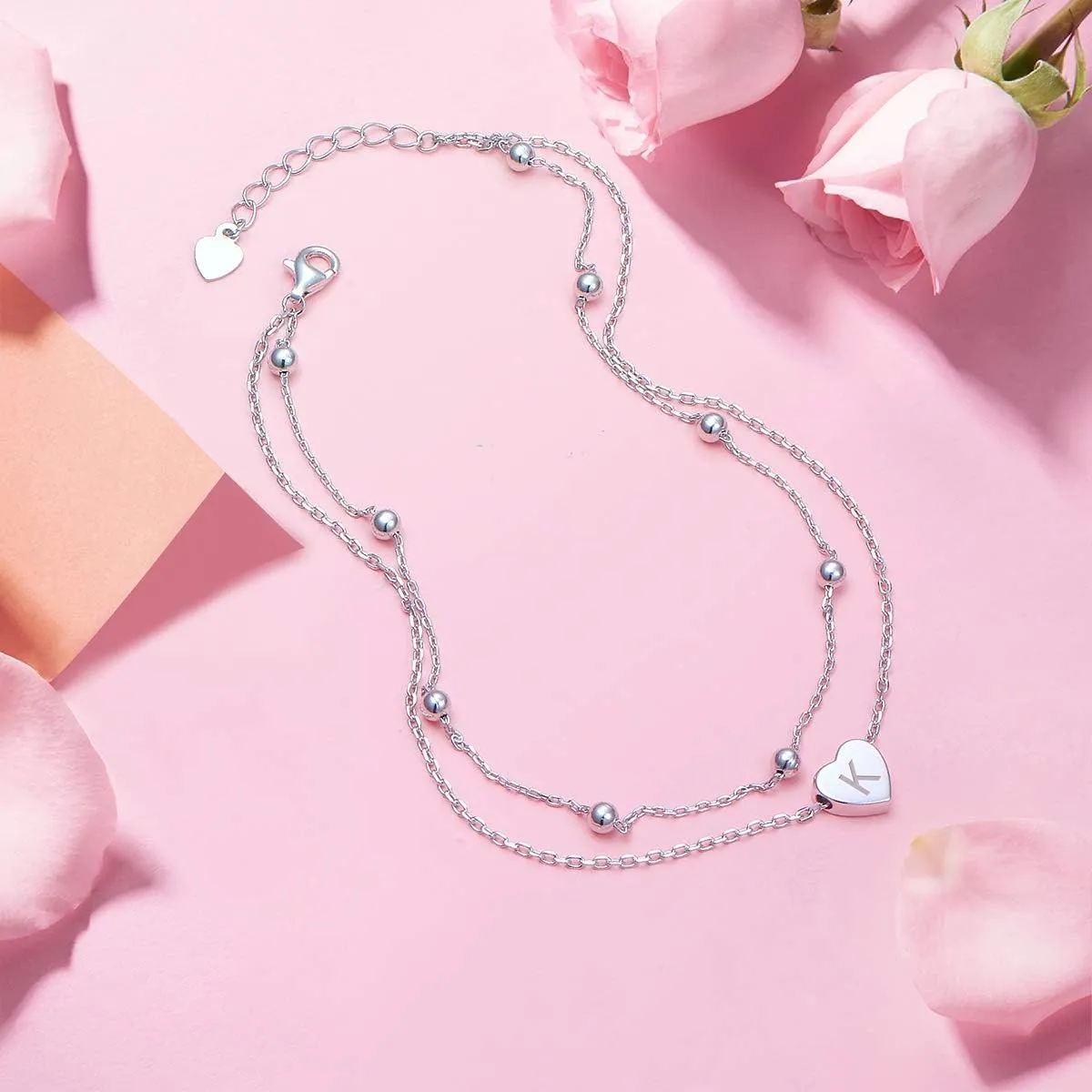 Heart Initials Anklet for Women S925 Sterling Silver Adjustable Foot Ankle Bracelet with Letter