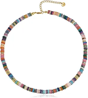 HETICA Beaded Necklaces for Women, Boho Beaded Choker Necklace Gemstone Necklace Natural Stone Surfer Necklace Summer Beach Handmade Jewelry for Women Gift