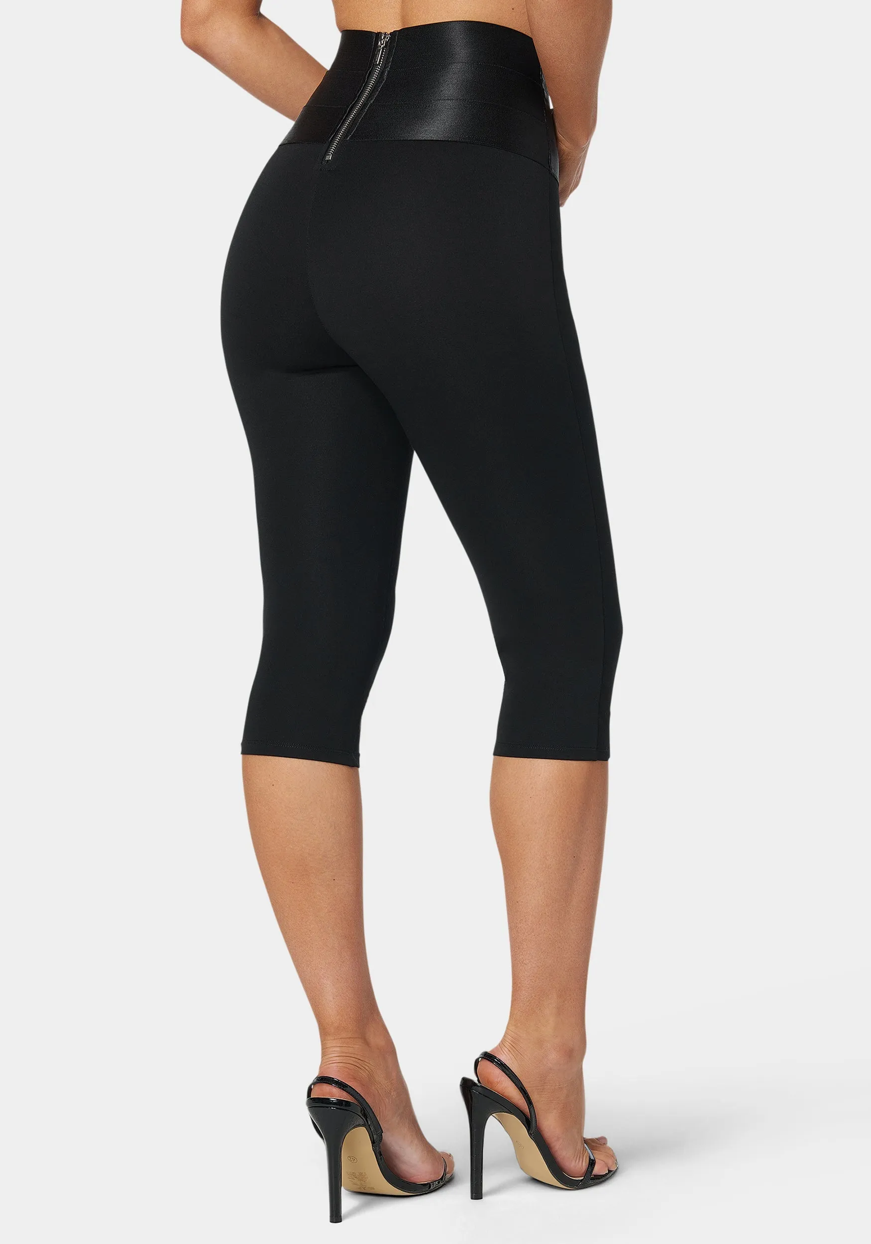 High Waist Satin Elastic Capri Legging