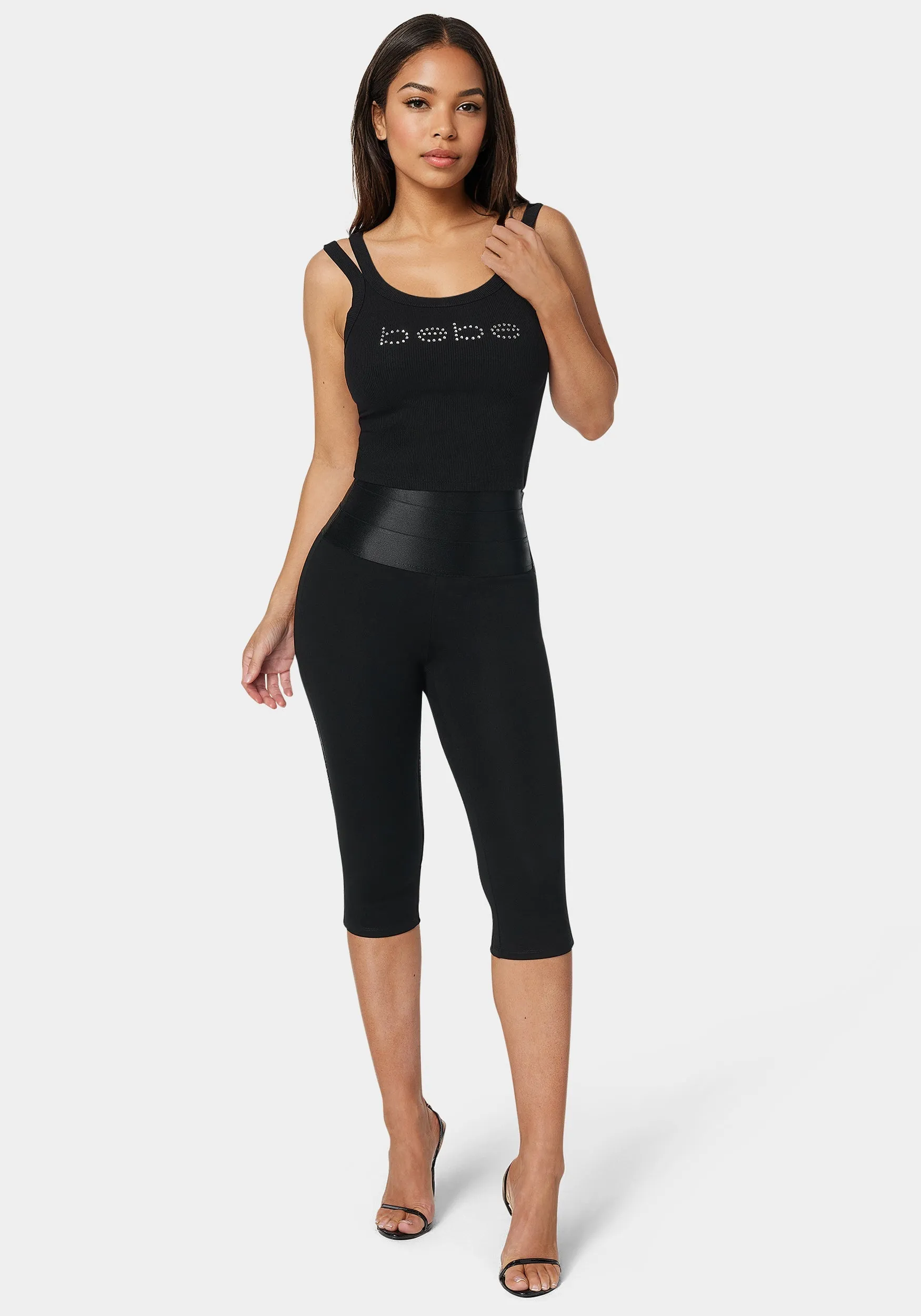 High Waist Satin Elastic Capri Legging