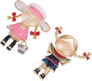 Homoyoyo 2pcs Cartoon Animation Brooch Flower Brooches for Women Cute Teen Girls Accessories