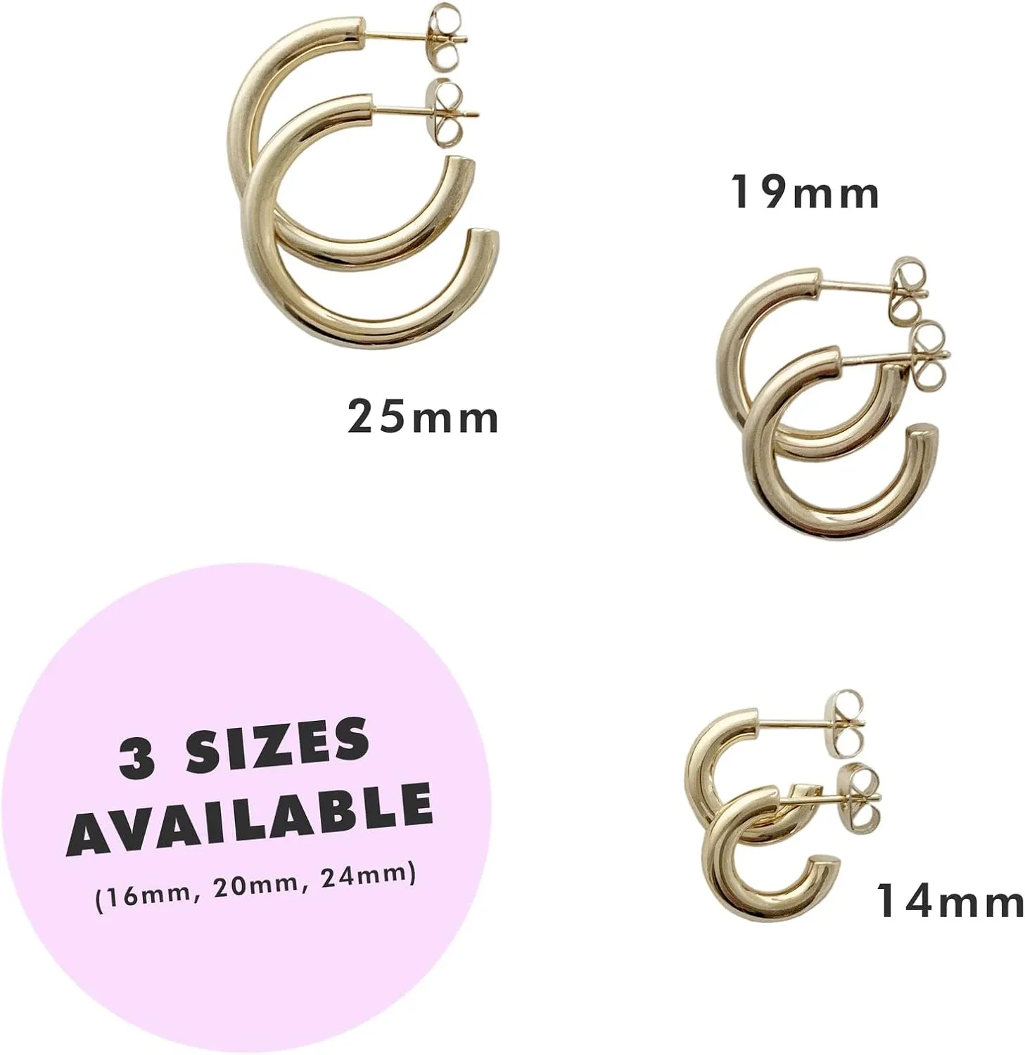 HONEYCAT Small, Medium, Large Thick Carolina Hoops in Gold, Rose Gold, or Silver | Minimalist, Delicate Jewelry