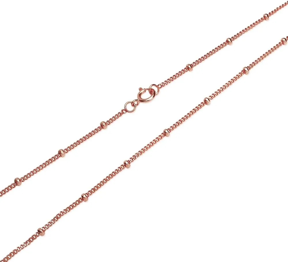 Hoops & Loops 925 Sterling Silver 2mm Bead Station Cable Chain Necklace for Women, 16 18 20 24 30-Inch, Silver, Yellow, Rose Gold