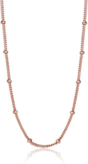 Hoops & Loops 925 Sterling Silver 2mm Bead Station Cable Chain Necklace for Women, 16 18 20 24 30-Inch, Silver, Yellow, Rose Gold