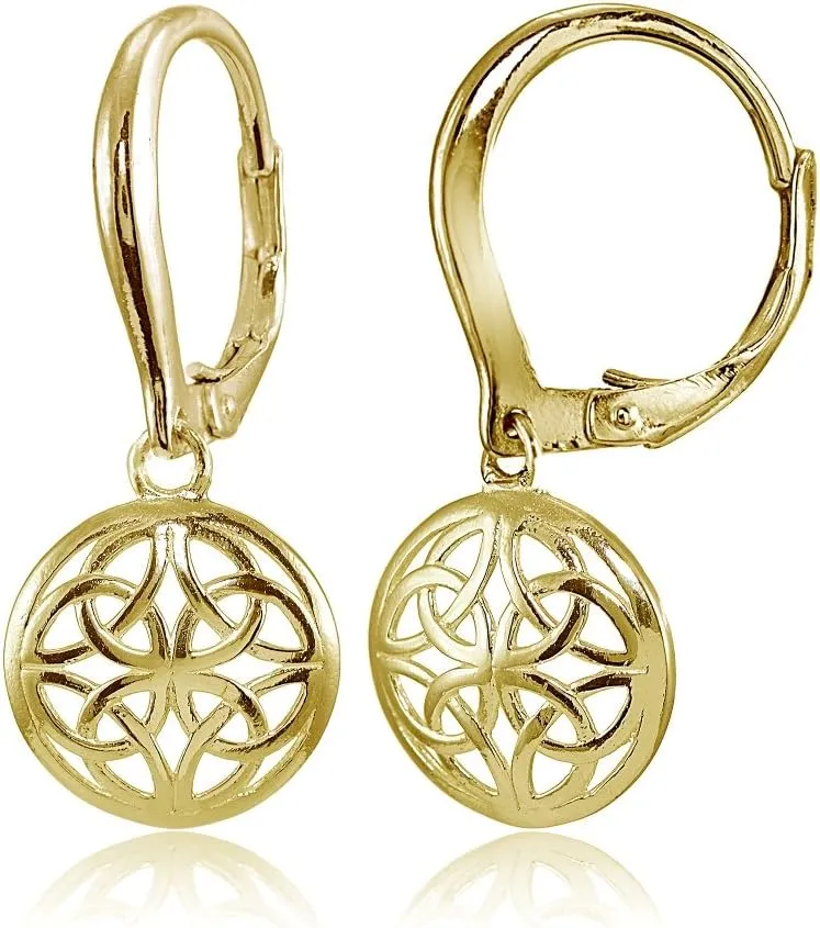 Hoops & Loops 925 Sterling Silver 30mm Filigree Round Dangle Leverback Earrings for Women, Silver, Yellow Gold & Rose Gold