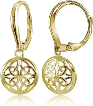 Hoops & Loops 925 Sterling Silver 30mm Filigree Round Dangle Leverback Earrings for Women, Silver, Yellow Gold & Rose Gold