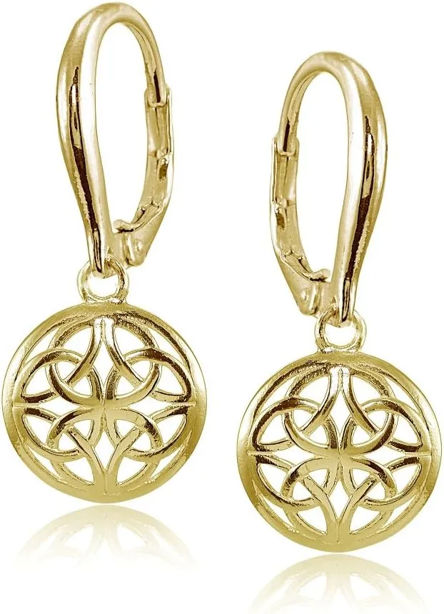 Hoops & Loops 925 Sterling Silver 30mm Filigree Round Dangle Leverback Earrings for Women, Silver, Yellow Gold & Rose Gold