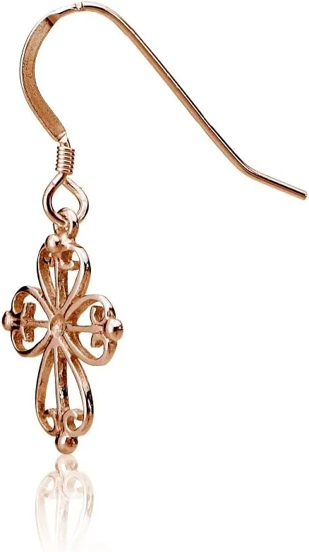 Hoops & Loops 925 Sterling Silver Celtic Filigree Cross 32mm Dangle Hook Earrings for Women Men, Silver, Yellow Gold, Rose Gold