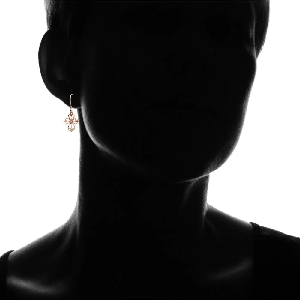 Hoops & Loops 925 Sterling Silver Celtic Filigree Cross 32mm Dangle Hook Earrings for Women Men, Silver, Yellow Gold, Rose Gold