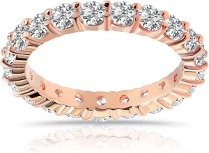 Hoops & Loops 925 Sterling Silver Cubic Zirconia 3mm Round-Cut Wedding Band Rings For Women, Anniversary Eternity Stackable Engagement Ring