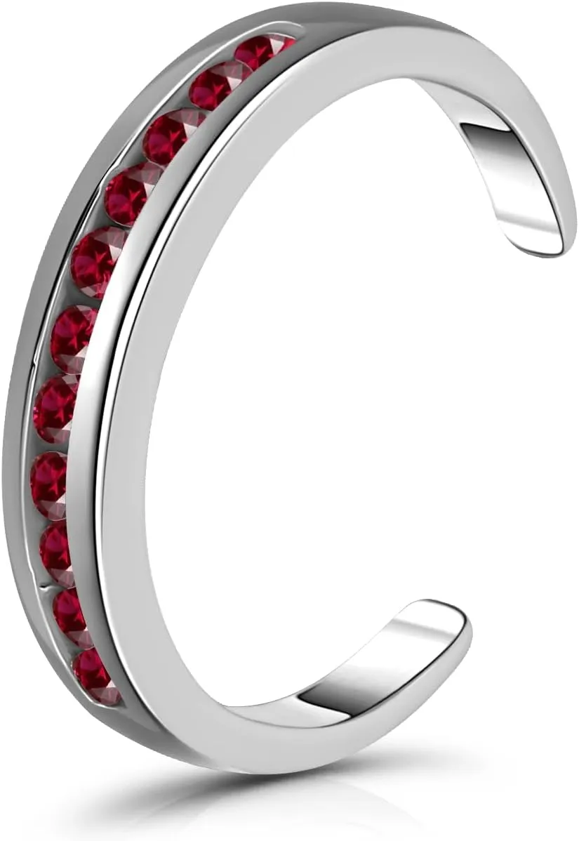 Hoops & Loops 925 Sterling Silver Cubic Zirconia Channel-Set Colored Open Toe Ring for Women Men