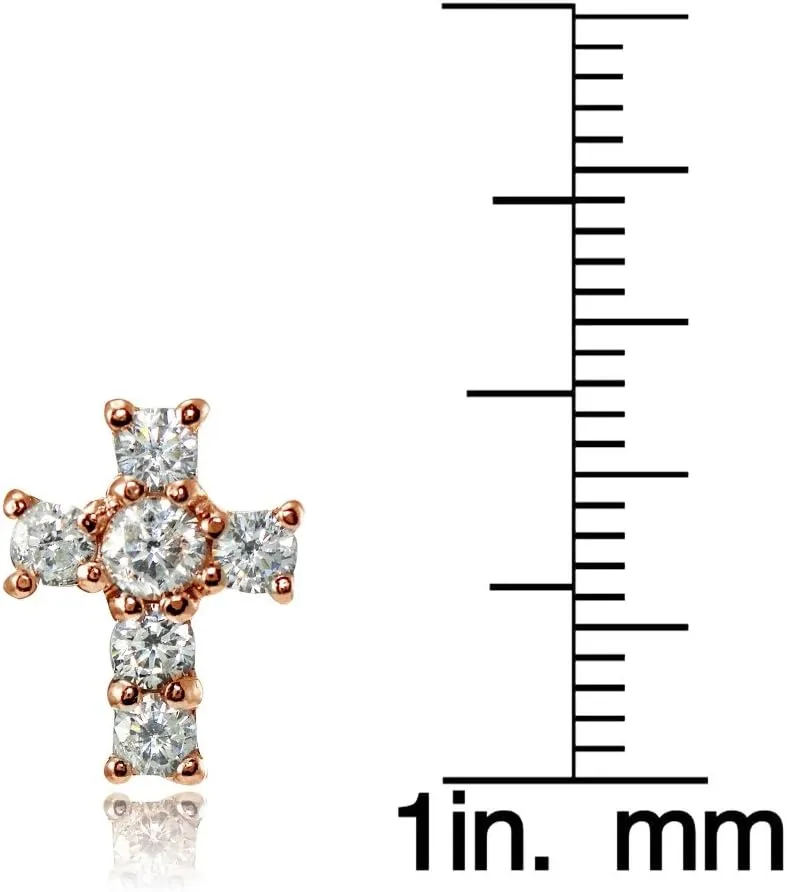 Hoops & Loops 925 Sterling Silver Cubic Zirconia Dainty Delicate 12mm Sparkly CZ Stud Cross Earrings for Women, Men | Silver, Yellow Gold, Rose Gold